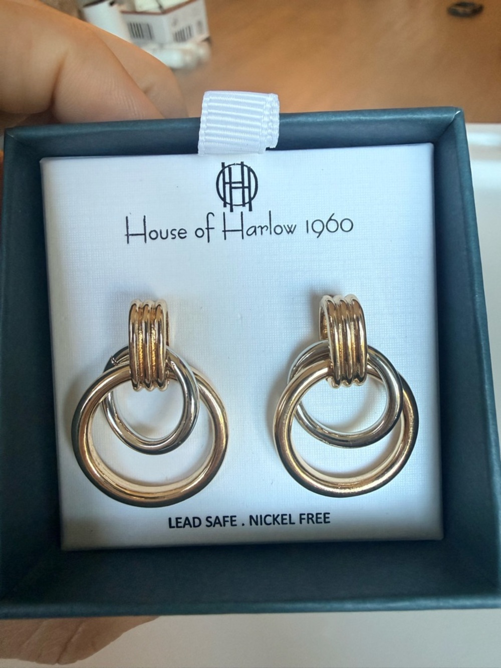 House of Harlow 1960 Gold/Silver Double Hoop Earrings - NIB NWT - Picture 2 of 2